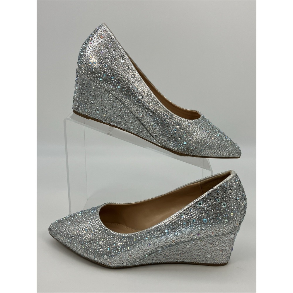 Sophia Taylor Silver Iridescent Wedge‎ Pointed Toe Shoes 9W Sparkle Statement